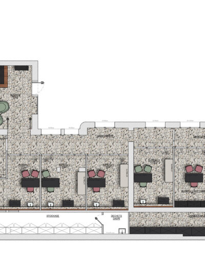 Vue en plan de l'ensemble des bureaux.